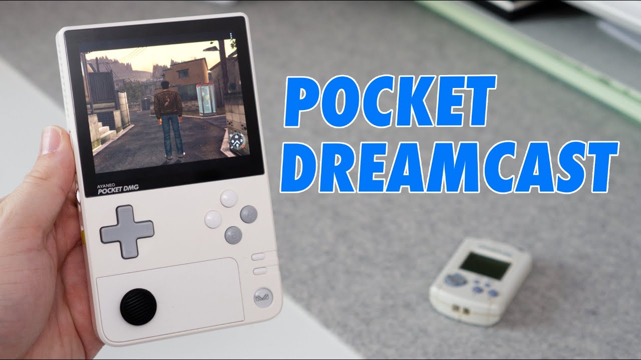 The AYANEO Pocket DMG handheld gaming device with its vertical Game Boy-inspired design